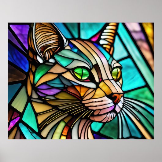 Waterverf Glas in lood stijl kat 5:4 Poster (Voorkant)