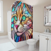 Waterverf Glas in lood stijl kat Douchegordijn (In situ)