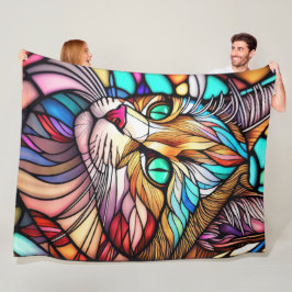 Waterverf Glas in lood stijl kat Fleece Deken