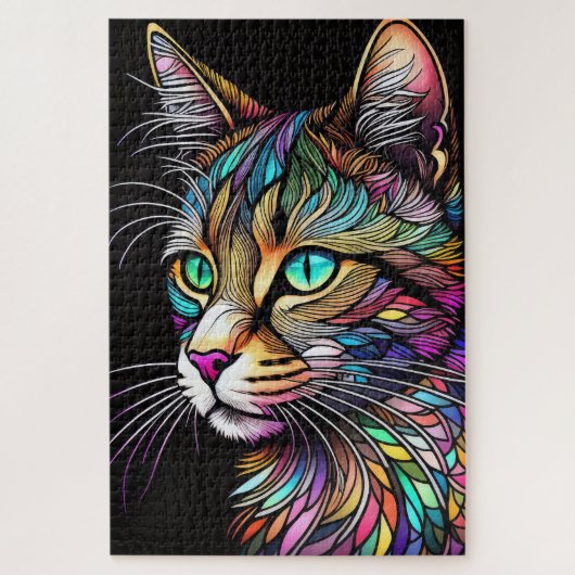 Waterverf Glas in lood stijl kat Legpuzzel (Verticaal)