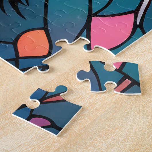 Waterverf Glas in lood stijl kat Legpuzzel (Zijkant)