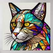 Waterverf Glas in lood stijl kat Poster (Voorkant)