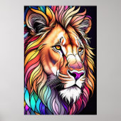 Waterverf Glas in lood Stijl Leeuw 2:3 Poster (Voorkant)