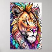 Waterverf Glas in lood Stijl Leeuw 2:3 Poster (Voorkant)