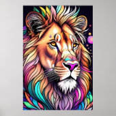 Waterverf Glas in lood Stijl Leeuw 2:3 Poster (Voorkant)