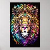 Waterverf Glas in lood Stijl Leeuw 2:3 Poster (Voorkant)