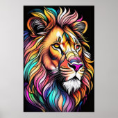 Waterverf Glas in lood Stijl Leeuw 2:3 Poster (Voorkant)