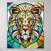 Waterverf Glas in lood stijl leeuw 5:4 Poster (Voorkant)