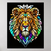 Waterverf Glas in lood stijl leeuw 5:4 Poster (Voorkant)