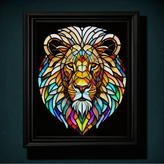 Waterverf Glas in lood stijl leeuw 5:4 Poster
