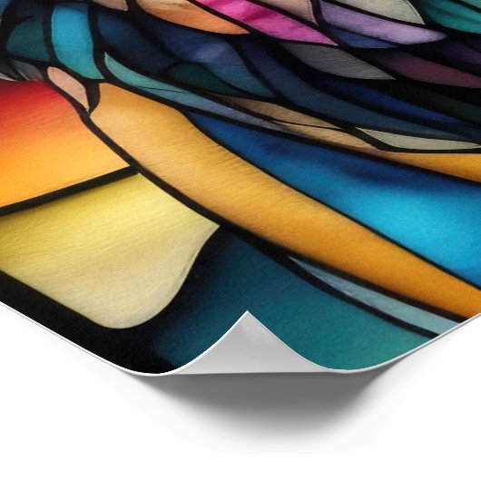 Waterverf Glas in lood stijl leeuw 5:4 Poster (Hoek)