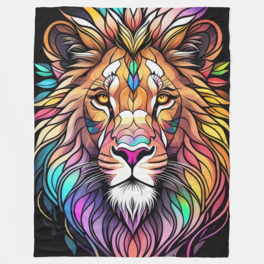 Waterverf Glas in lood stijl leeuw Fleece Deken (Voorkant)