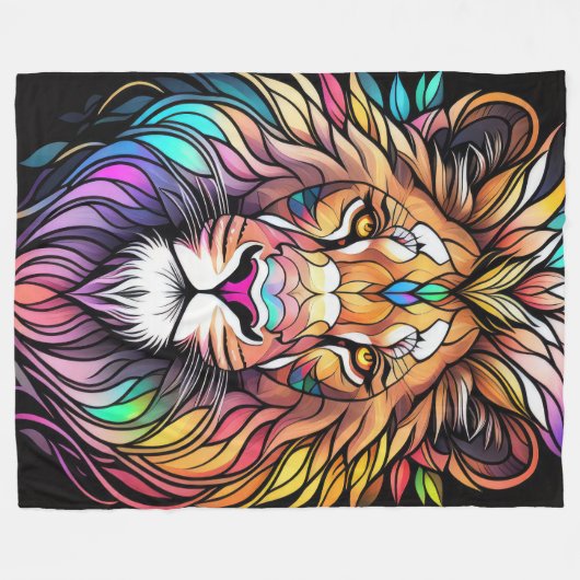 Waterverf Glas in lood stijl leeuw Fleece Deken (Voorkant (Horizontaal))