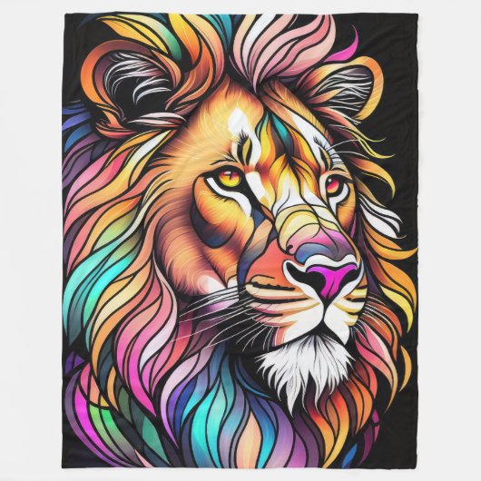 Waterverf Glas in lood stijl leeuw Fleece Deken (Voorkant)
