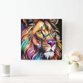 Waterverf Glas in lood stijl leeuw Vierkante Klok (Huis)