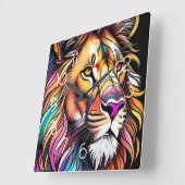 Waterverf Glas in lood stijl leeuw Vierkante Klok (Hoek)