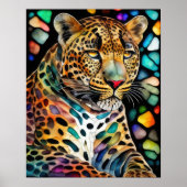 Waterverf Glas in lood stijl luipaard 5:4 Poster (Voorkant)