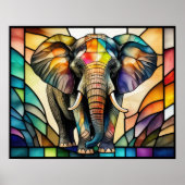 Waterverf Glas in lood stijl olifant 5:4 Poster (Voorkant)