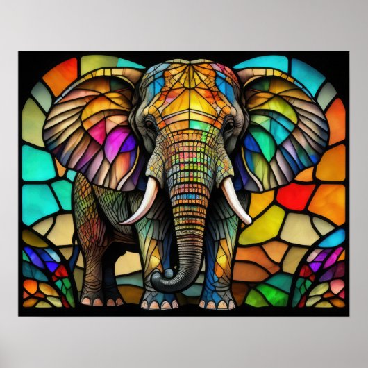 Waterverf Glas in lood stijl olifant 5:4 Poster (Voorkant)