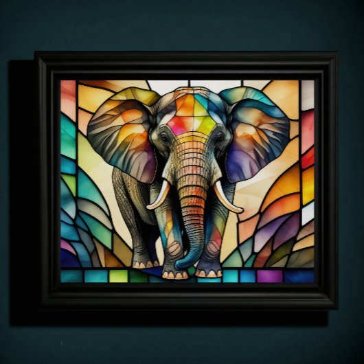 Waterverf Glas in lood stijl olifant 5:4 Poster