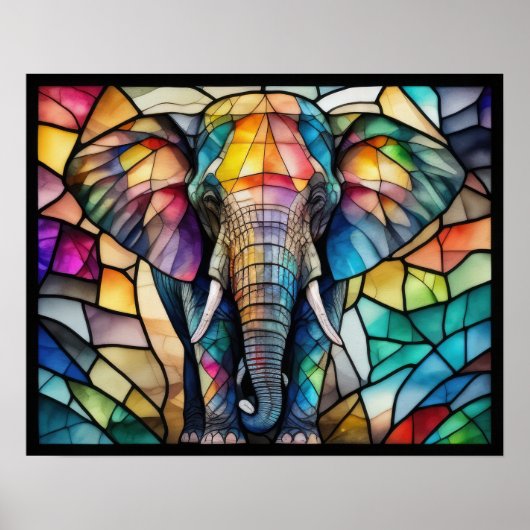 Waterverf Glas in lood stijl olifant 5:4 Poster (Voorkant)