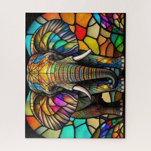 Waterverf Glas in lood stijl olifant Legpuzzel (Verticaal)