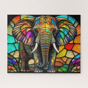 Waterverf Glas in lood stijl olifant Legpuzzel