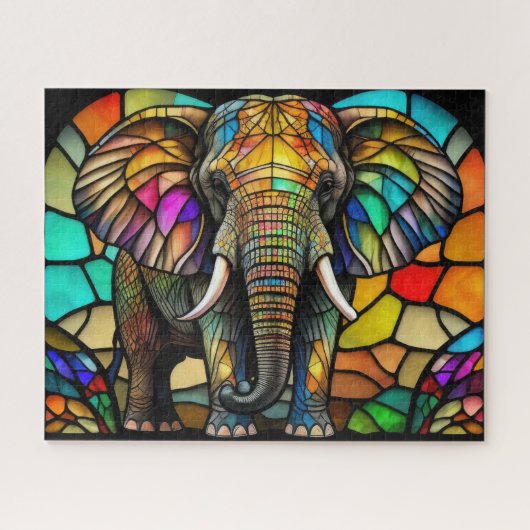 Waterverf Glas in lood stijl olifant Legpuzzel (Horizontaal)