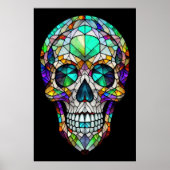 Waterverf Glas in lood stijl schedel 2:3 Poster (Voorkant)