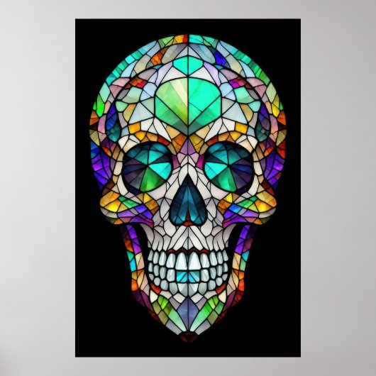 Waterverf Glas in lood stijl schedel 2:3 Poster (Voorkant)