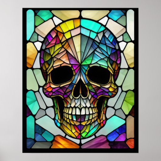 Waterverf Glas in lood stijl schedel 5:4 Poster (Voorkant)