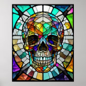 Waterverf Glas in lood stijl schedel 5:4 Poster (Voorkant)