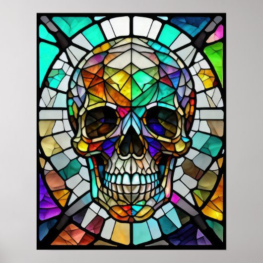 Waterverf Glas in lood stijl schedel 5:4 Poster (Voorkant)