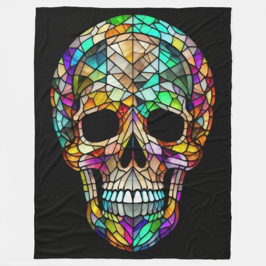 Waterverf Glas in lood stijl schedel Fleece Deken (Voorkant)
