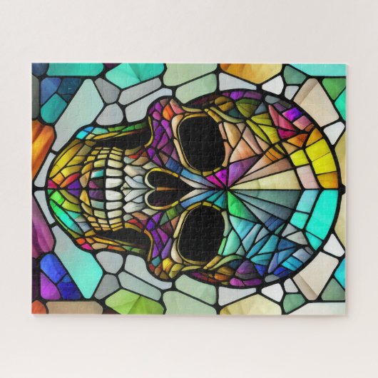 Waterverf Glas in lood stijl schedel Legpuzzel (Horizontaal)