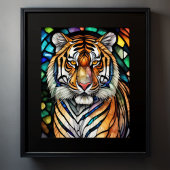 Waterverf Glas in lood Stijl Tijger 5:4 Poster