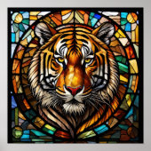 Waterverf Glas in lood Stijl Tijger Poster (Voorkant)