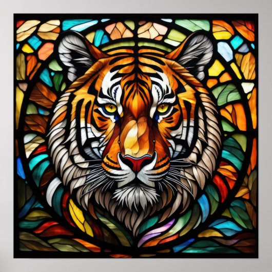 Waterverf Glas in lood Stijl Tijger Poster (Voorkant)