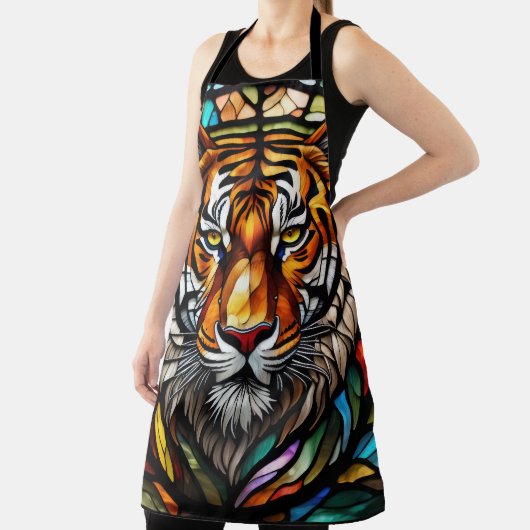 Waterverf Glas in lood Stijl Tijger Schort (Insitu)