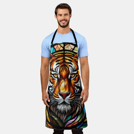 Waterverf Glas in lood Stijl Tijger Schort (Gedragen)