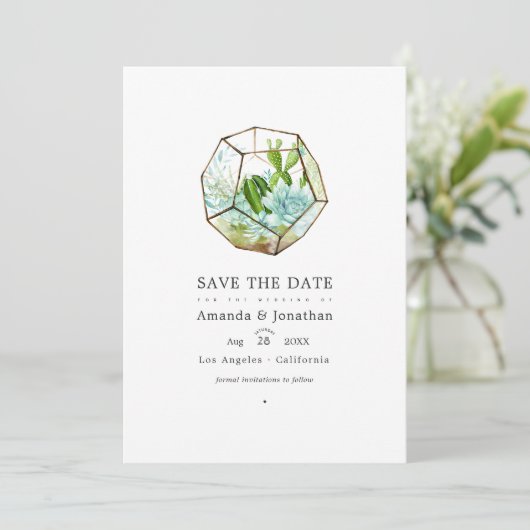 Waterverf Glas Terrarium Vetplanten Bruiloft Save The Date (Staand voorkant)