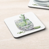 WATERVERF GLAS VAN GIN EN TONIC MET LIMOEN BIER ONDERZETTER (Linkerzijde)