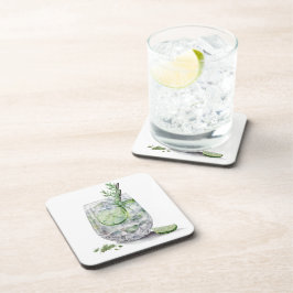 WATERVERF GLAS VAN GIN EN TONIC MET LIMOEN BIER ONDERZETTER