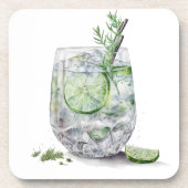 WATERVERF GLAS VAN GIN EN TONIC MET LIMOEN BIER ONDERZETTER (Voorkant)