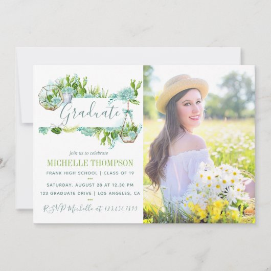 Waterverf Glass Terrarium Succulent Afstuderen Kaart (Voorkant)