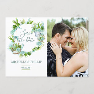 Waterverf Glass Terrarium Succulent Save the Date