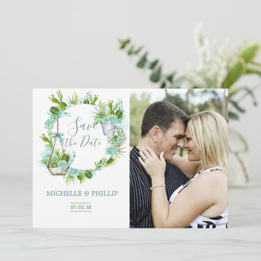 Waterverf Glass Terrarium Succulent Save the Date (Staand voorkant)