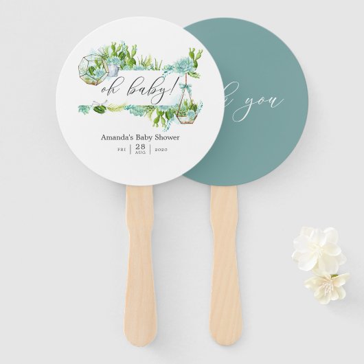 Waterverf Glass Terrarium Succulents Baby shower Handwaaier (Voorkant en achterkant)