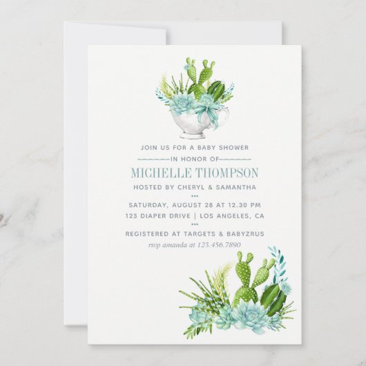 Waterverf Glass Terrarium Succulents Baby shower Kaart (Voorkant)