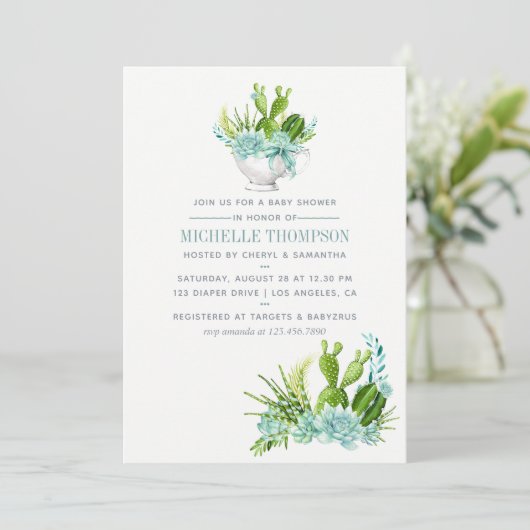 Waterverf Glass Terrarium Succulents Baby shower Kaart (Staand voorkant)